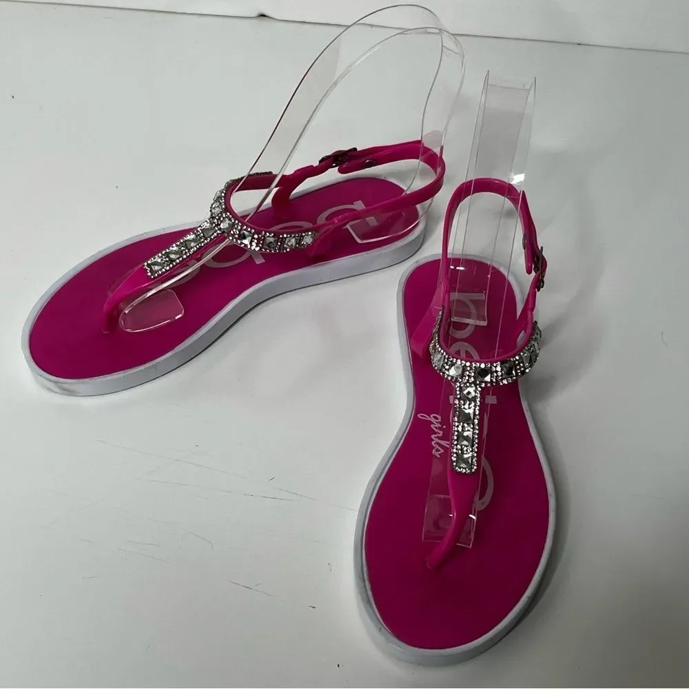 Bebe Girls Pink and White Thong Sandals With Rhinestones Lot of 2 Girls‎ Medium